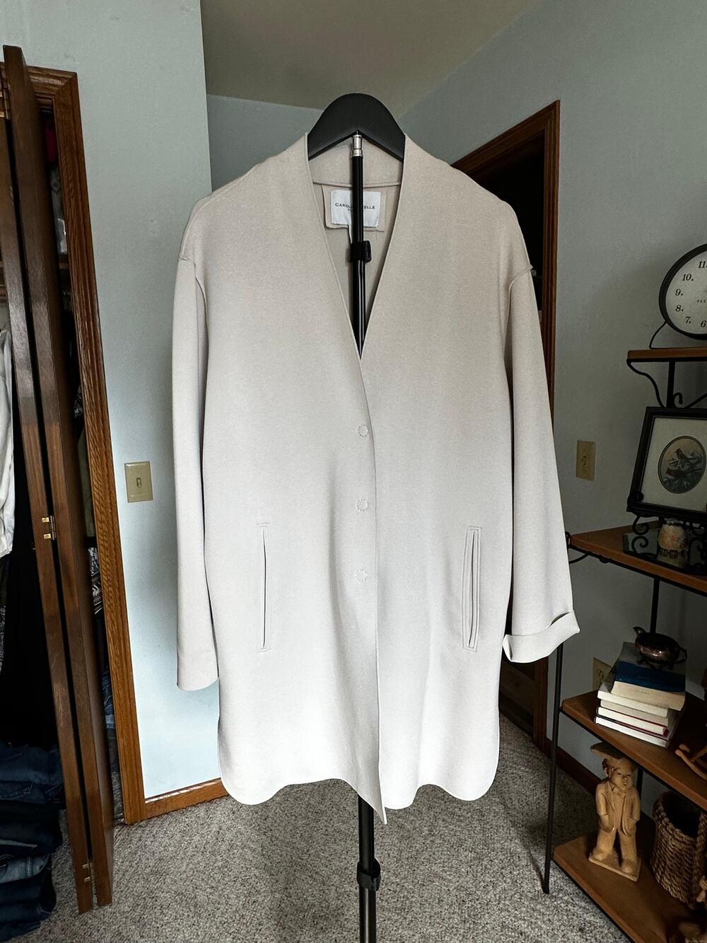 Carolina Belle Ivory Scuba Duster Jacket XL Minimalist Collarless Blazer Trench